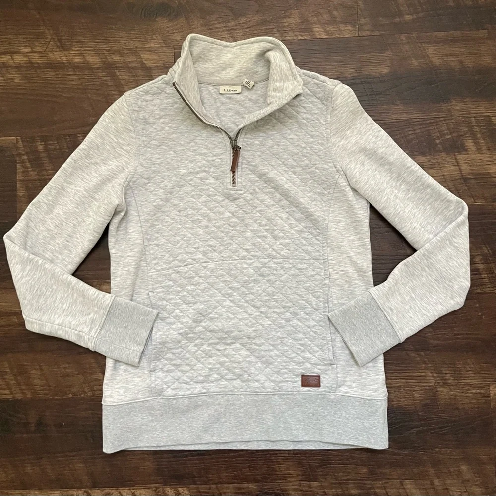 LL Bean 502745 quilted quarter zip 1/4 light gray pullover lightweight jacket XS - Picture 1 of 10